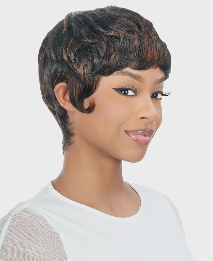 Pixie Wig Human Hair, Color: 1