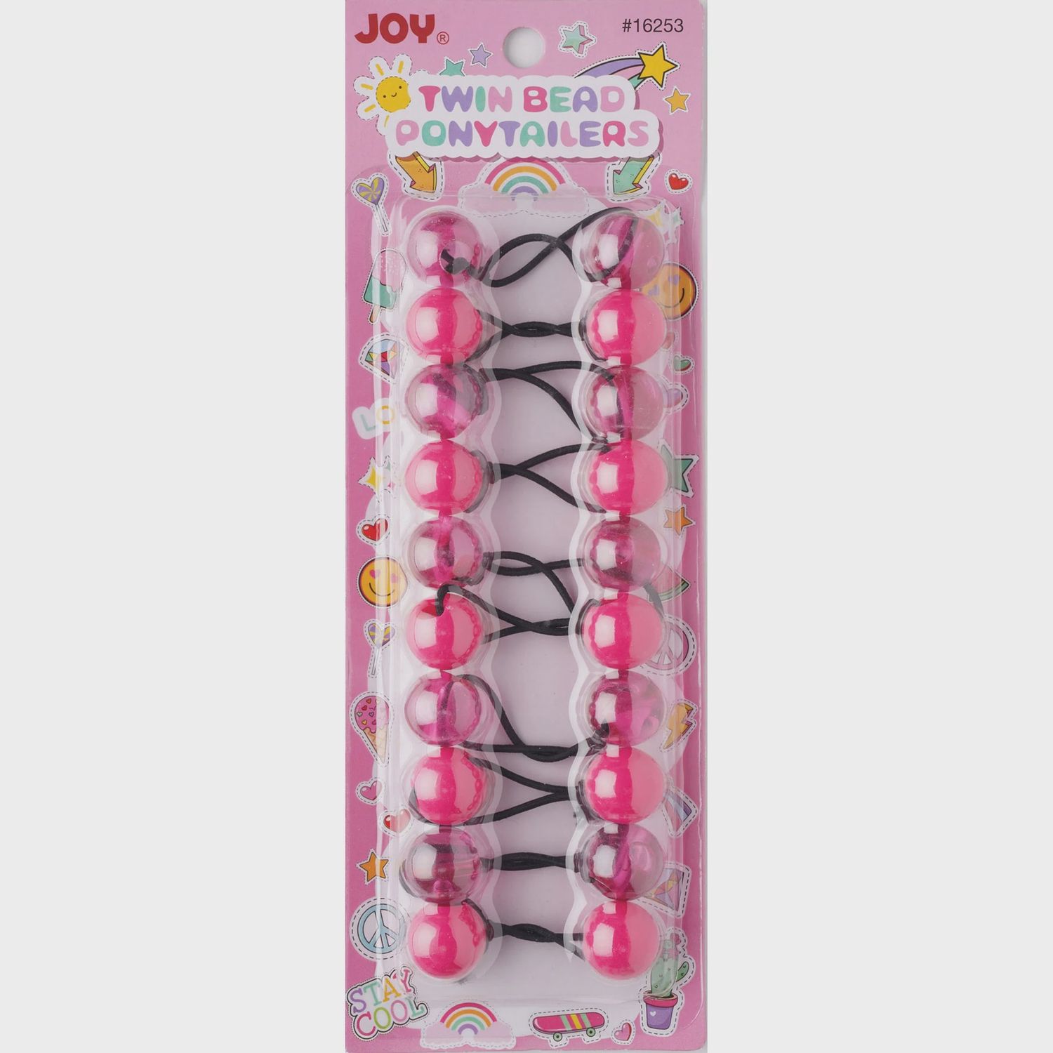 Joy Twin Beads Ponytailer 10ct Asst Hot Pink