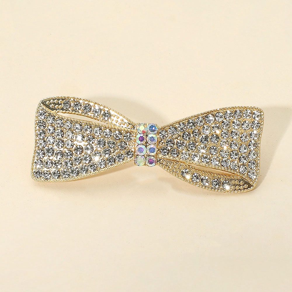 Rhinestone Bow Barrettes, Color: Gold