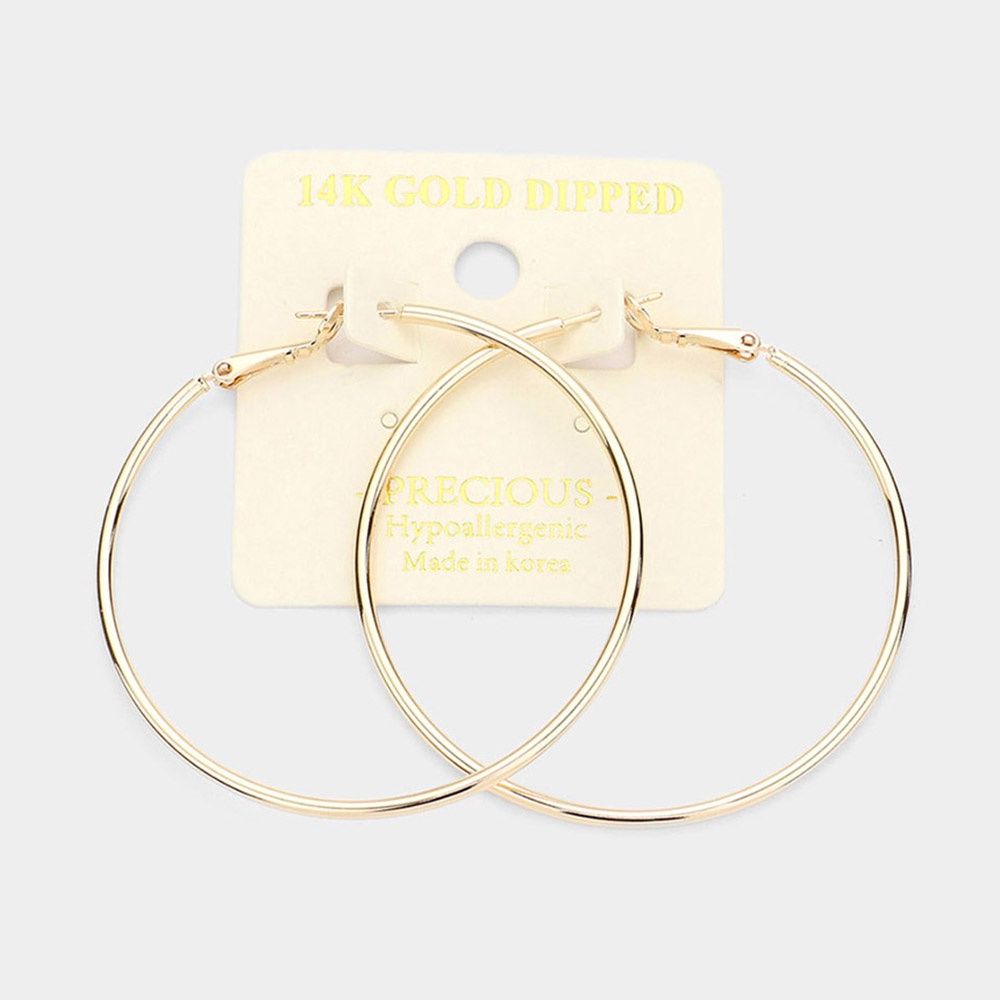 14K Gold Hoop Earrings, Color: Gold