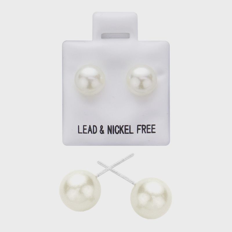 Round Ivory Pearl Stud Earrings