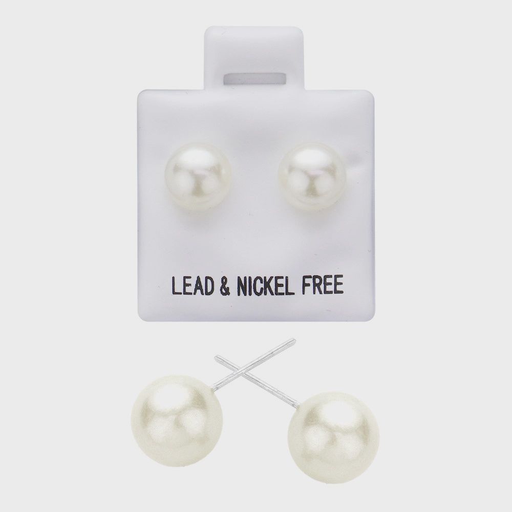 Round Ivory Pearl Stud Earrings, Size: 3mm