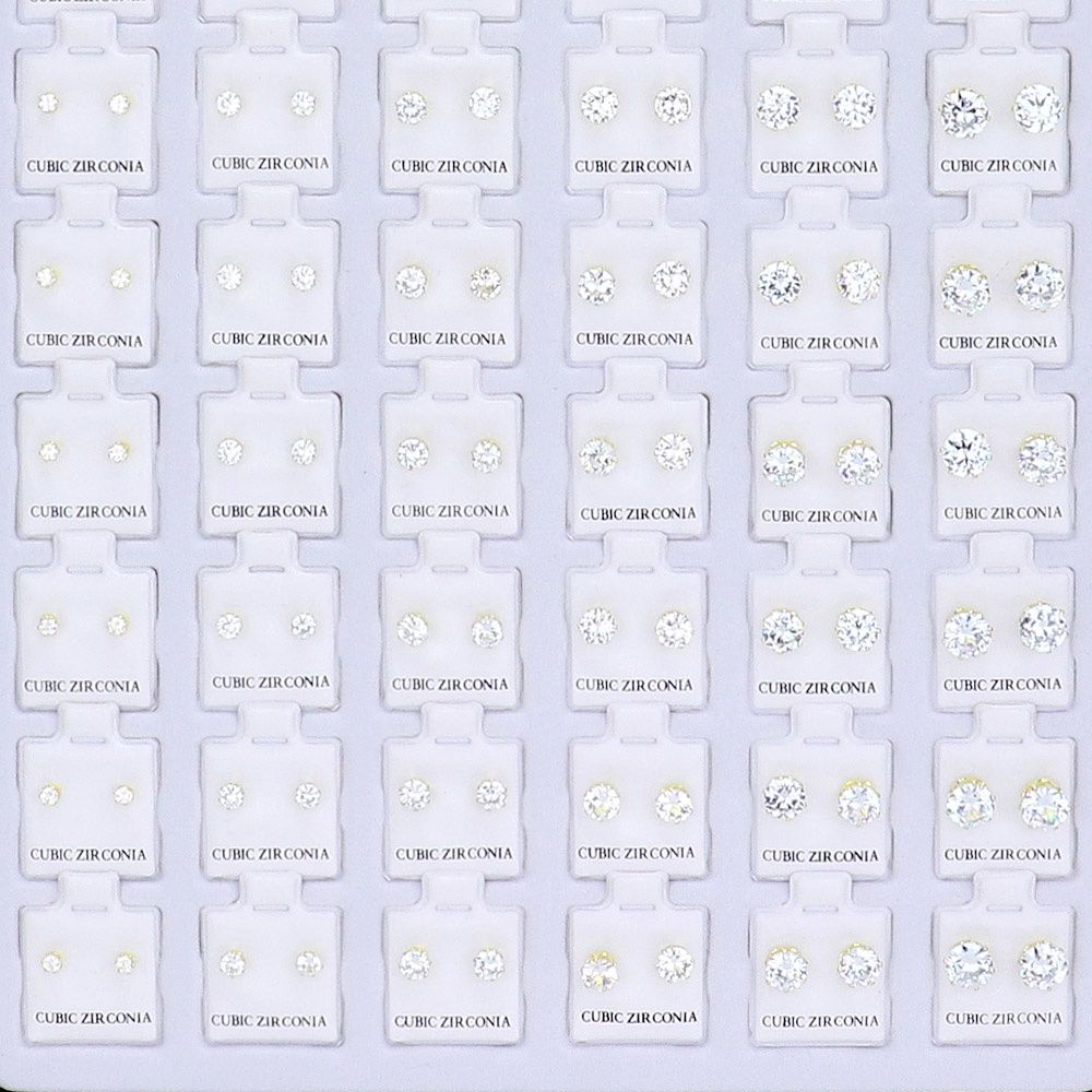 Round Cz Stone Stud Earrings, Color: Gold, Size: 3mm