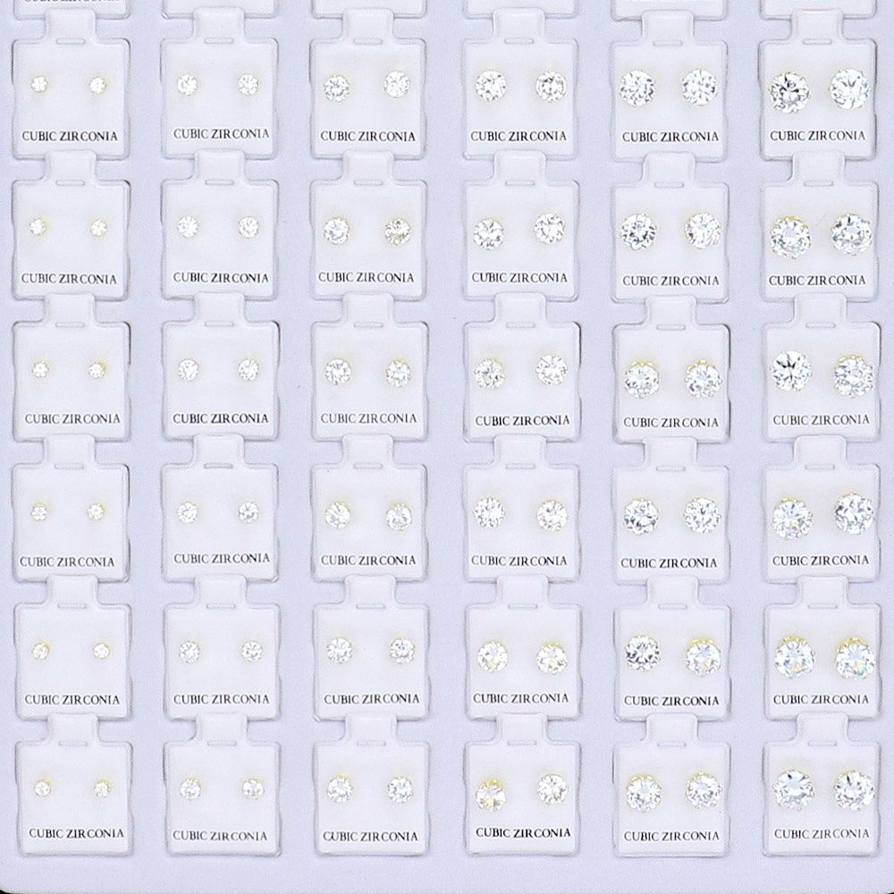 Round Cz Stone Stud Earrings, Color: Gold, Size: 3mm