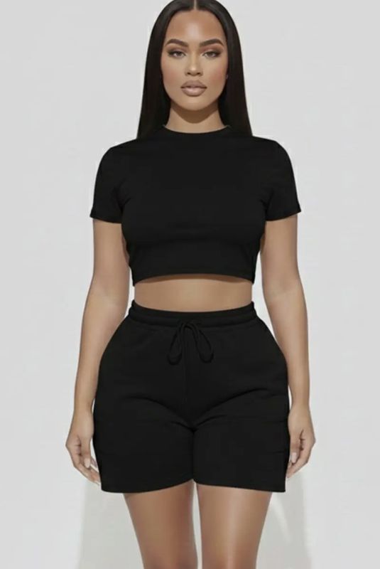 Fitted Crop Top &amp; Adjustable Drawstring Shorts Set