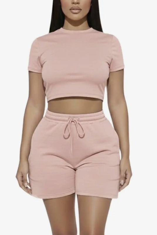 Fitted Crop Top &amp; Adjustable Drawstring Shorts Set