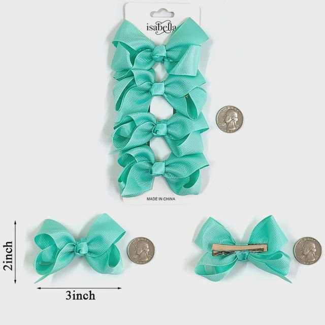 4PC Mini Hair Bow, Color: Aqua