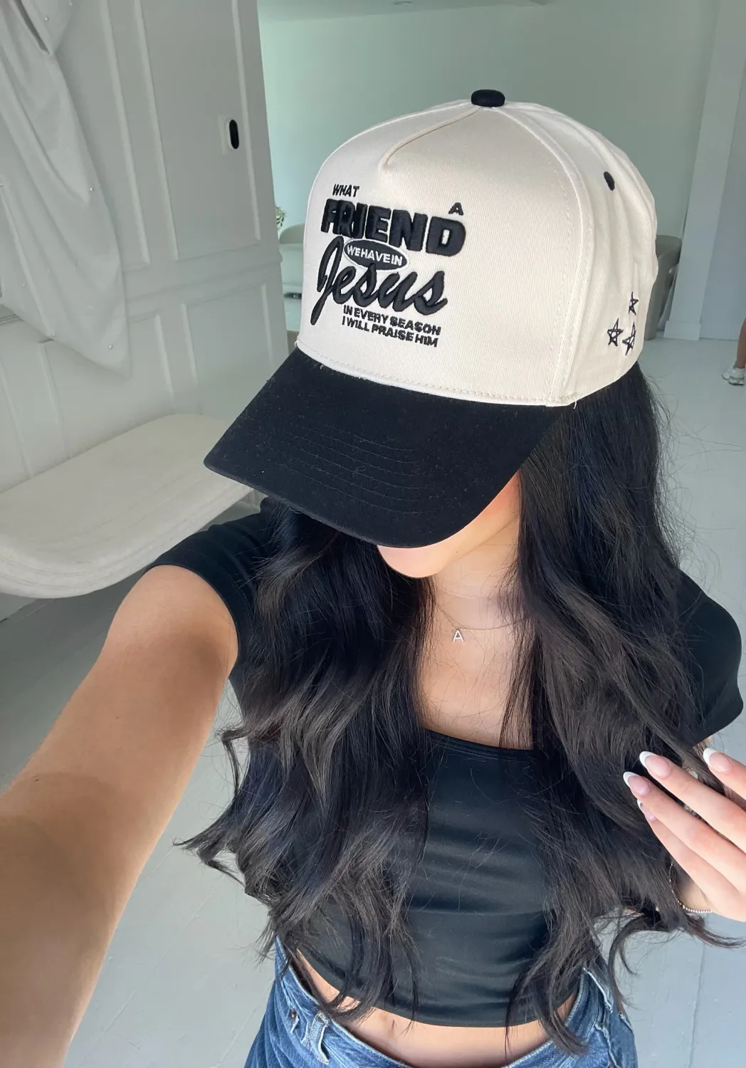 Friend in Jesus Black Trucker Hat