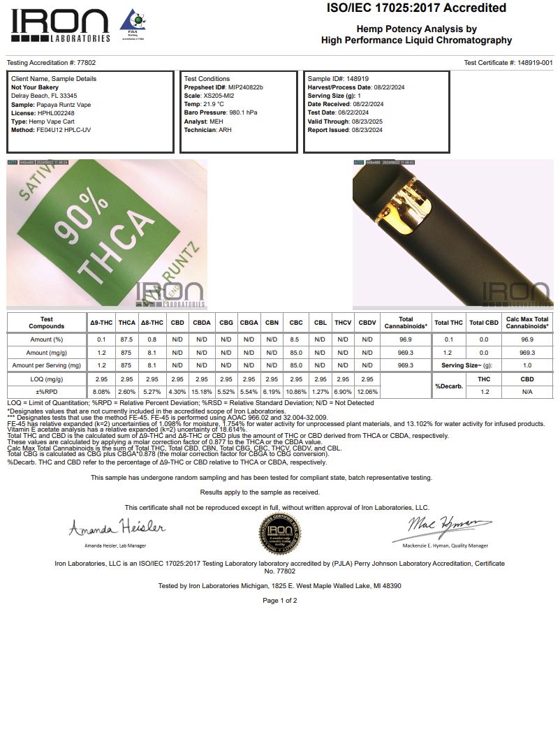 Disposable Vape Pen - 1 gr 90% THCA