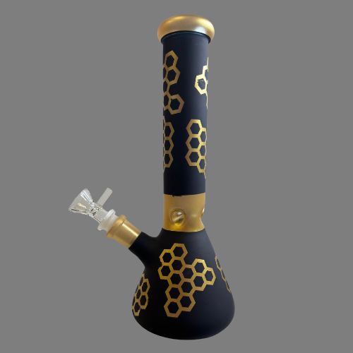 Honeycomb Glass Bong, Color: Black/Gold