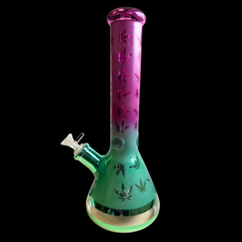 Metallic Sandblasted Glass Bong, Color: Leaf