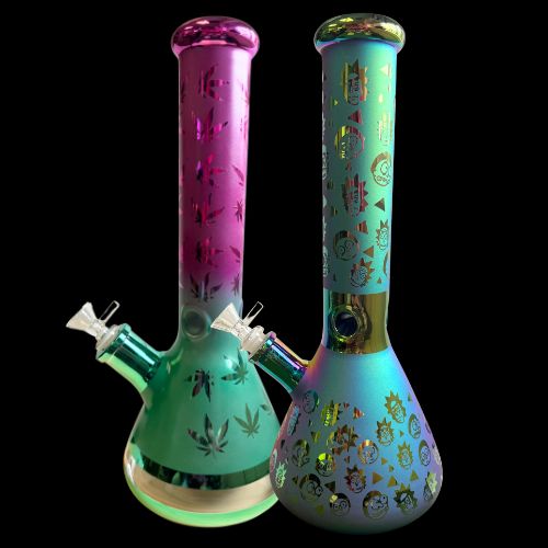 Metallic Sandblasted Glass Bong