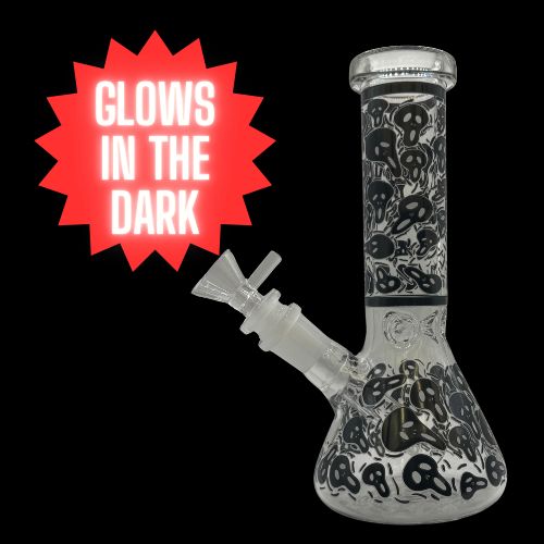 Skull Face Glass Bong - Glows in the Dark