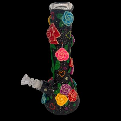 Painted Roses Glass Bong