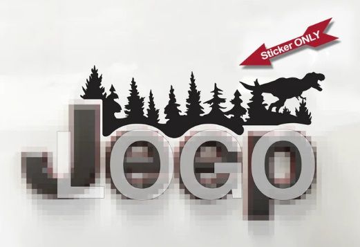 Trees &amp; Dinosaur Vinyl Decal over logo for 2018-2022 Wrangler JL, JLU