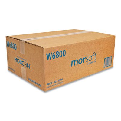 Morsoft Universal Roll Towels, 1-Ply, 8" x 800 ft, White, 6 Rolls/Cartongth, Black, 4/Carton