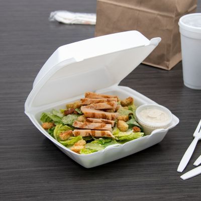 Foam Hinged Lid Containers, 8.38 x 7.78 x 3.25, White, 200/Carton