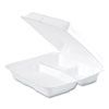 Foam Hinged Lid Containers, 3 Compartments, 9.25 x 9.5 x 3, White, 100/Sleeve, 2 Sleeves/Carton