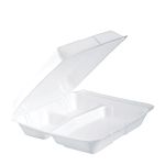 Foam Hinged Lid Containers, 3 Compartments, 9.25 x 9.5 x 3, White, 100/Sleeve, 2 Sleeves/Carton