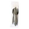 Six-Piece Cutlery Kit, Mediumweight, Fork/Knife/Napkin/Pepper/Salt/Spoon, 5.86", Plastic, Black, 250/Carton