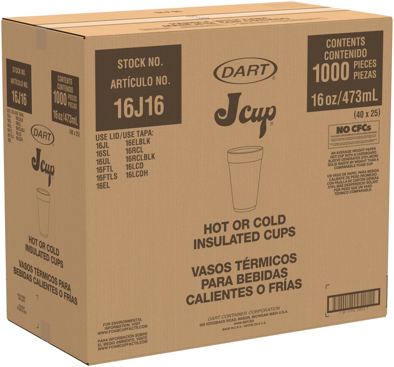 Foam Drink Cups, 16 oz., White, 25/Bag, 40 Bags/Carton