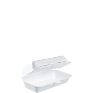Foam Hinged Lid Container, Hot Dog Container, 3.8 x 7.1 x 2.3, White, 125/Bag, 4 Bags/Carton