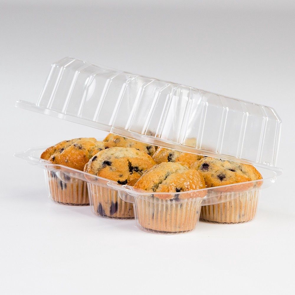 Detroit Forming 6-Comp Hinged Cupcake Container 9-3/8x6-3/4x4 - 2-1/8" Cup Diameter 350 / cs