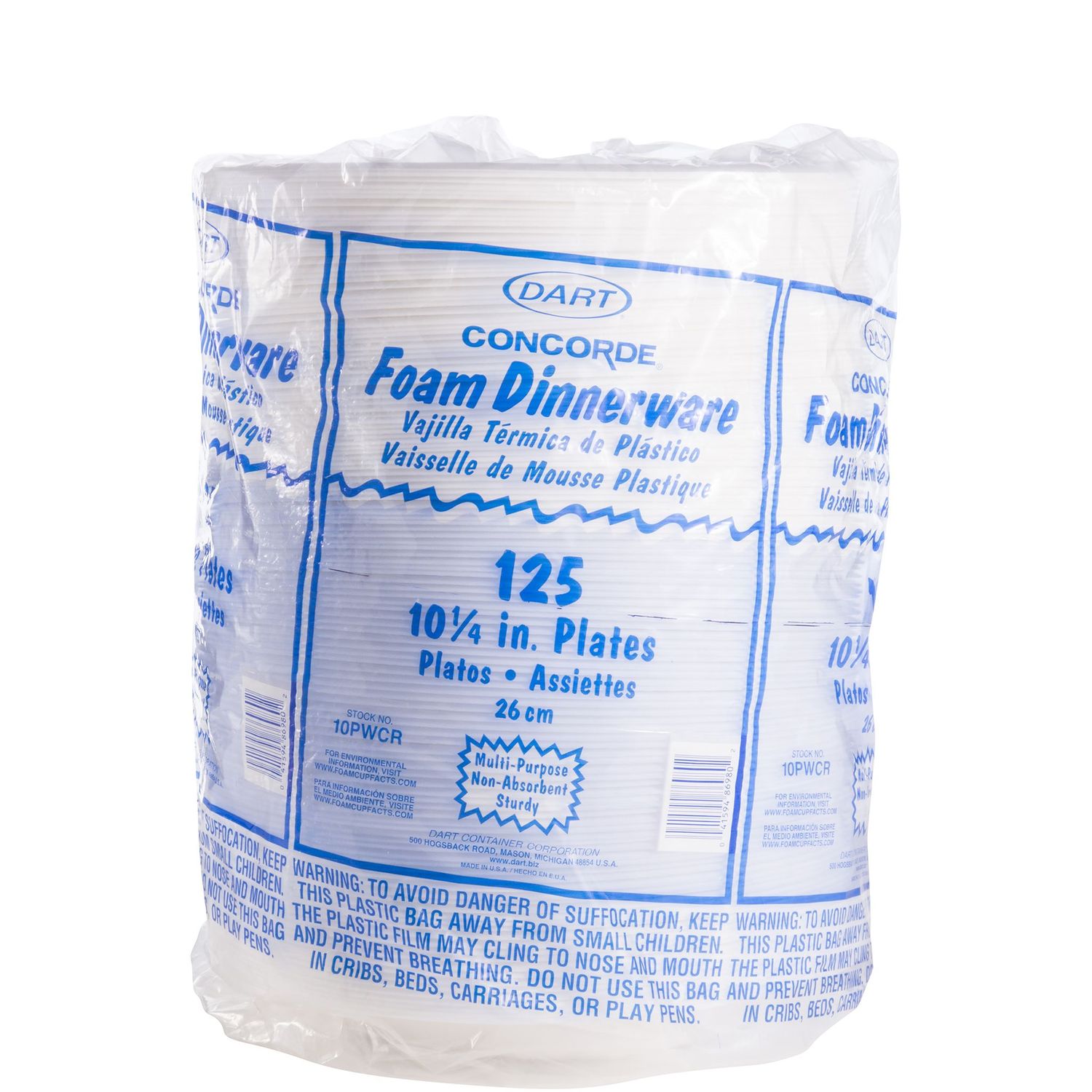 Concorde Foam Plate, 10.25" Dia, White, 125/pack, 4 Packs/carton