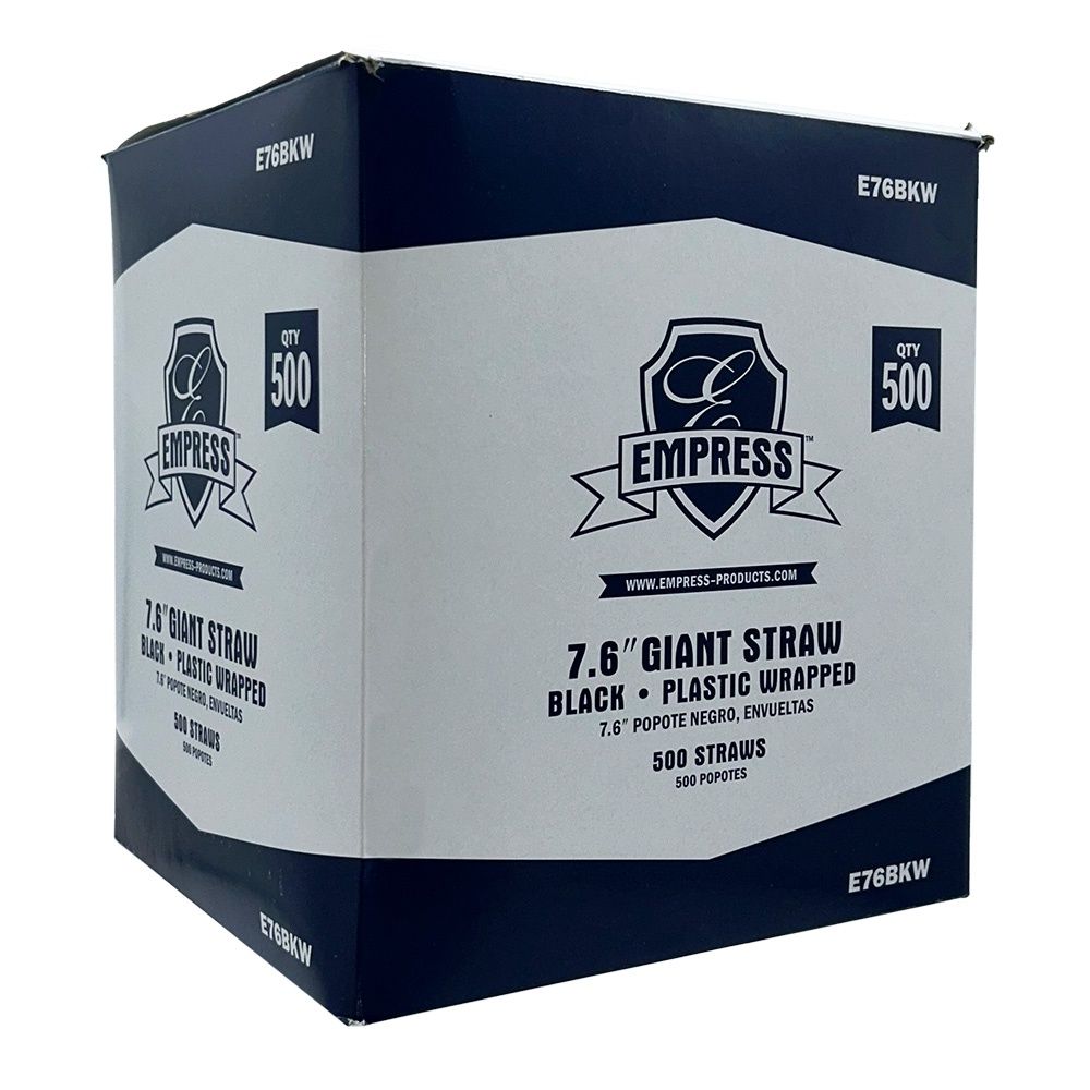 Empress Giant Straw Plastic Wrapped 7.6" Black Boxed 24 / 500 cs
