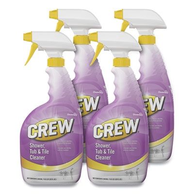 Crew Shower, Tub and Tile Cleaner, Fresh Clean Scent, Liquid, 32 oz Bottle, 4/Carton