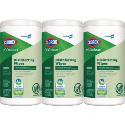 CloroxPro EcoClean Disinfecting Wipes, 1-Ply, 7 x 8, Unscented, White, 3/Carton