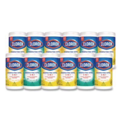 Disinfecting Wipes, Bleach Free Cleaning Wipes, 1-Ply, 7 x 8, Fresh Scent/Citrus Blend, White, 75/Canister, 3/Pack, 4/Carton