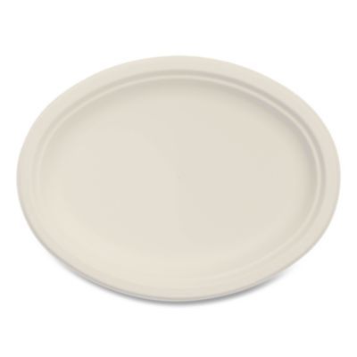 Compostable Molded Fiber Dinnerware, ProPlanet Seal, Platter, 10" Diameter, Natural, 500/Carton
