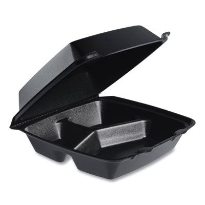 Insulated Foam Hinged Lid Containers, 3 Compartments, 7.96 x 3.2 x 8.36, Black, 200/Carton