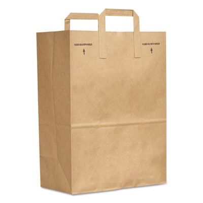 Grocery Paper Bags, 1/6 BBL Size, 70# Basis Weight, Flat Handles, 11" x 7" x 16.25", Kraft, 300/Bundle