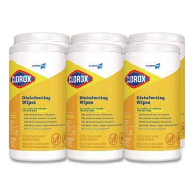 CloroxPro Disinfecting Wipes, 1-Ply, 7 x 8, Lemon Fresh, White, 75/Canister, 6/Carton