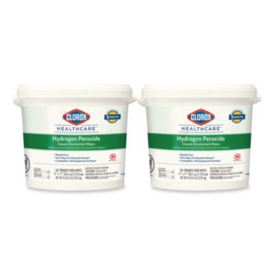 Hydrogen Peroxide Cleaner Disinfectant Wipes, 12 x 11, Unscented, White, 185/Bucket, 2 Buckets/Carton