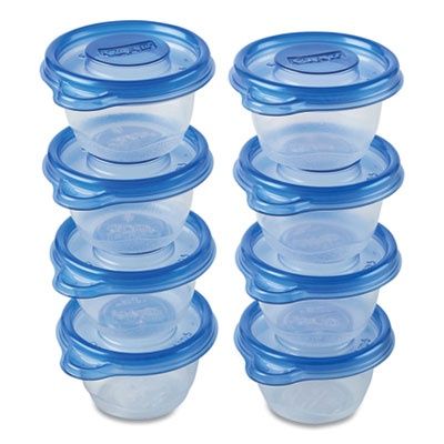 Mini Round Food Storage Containers, 4 oz, Clear/Blue, Plastic, 8/Pack