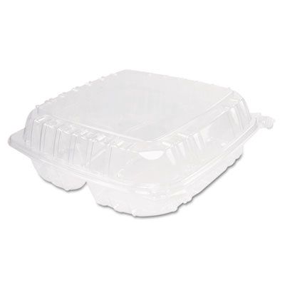 ClearSeal Hinged-Lid Plastic Containers, 3 Compartments, 9.4 x 8.9 x 3, Plastic, 100/Bag, 2 Bags/Carton