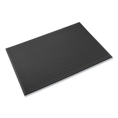 Ribbed Vinyl Anti-Fatigue Mat, Rectangular, Black Ribbed Surface, 36" x 12 ft