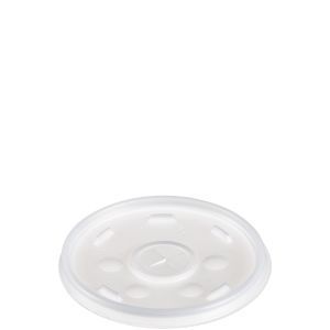 Plastic Lids for Foam Cups/Bowls/Containers, Flat with Straw Slot, Fits 6 oz to 14 oz, Translucent, 100/Pack, 10 Packs/Carton