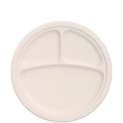 Compostable Molded Fiber Dinnerware, ProPlanet Seal, 3-Compartment Plate, 10.2" dia, Natural, 500/Carton