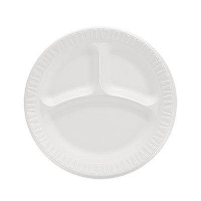 Concorde Foam Plate, 3-Compartment Plate, 9" dia, White, 125/Pack, 4 Packs/Carton