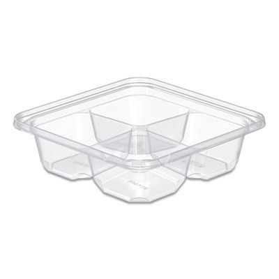 TamperGuard Snack Boxes, 4 Compartments, 6.3 x 6.3 x 1.8, Clear, Plastic, 300/Carton