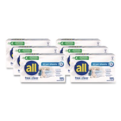 Free Clear Dryer Sheets, Fragrance Free, 195 Sheets/Pack, 6 Packs/Carton