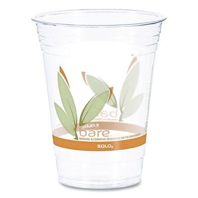 Bare Eco-Forward RPET Cold Cups ProPlanet Seal, 16 oz to 18 oz, Plastic, Leaf Design, Clear, 50/Pack, 20 Packs/Carton