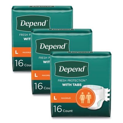 Incontinence Protection with Tabs, Large, 35" to 49" Waist, 16/Pack, 3 Packs/Carton