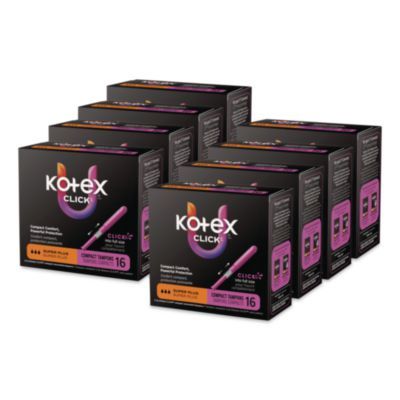 U by Kotex Click Compact Tampons, Super Plus Absorbency, 16/Pack, 8 Packs/Carton