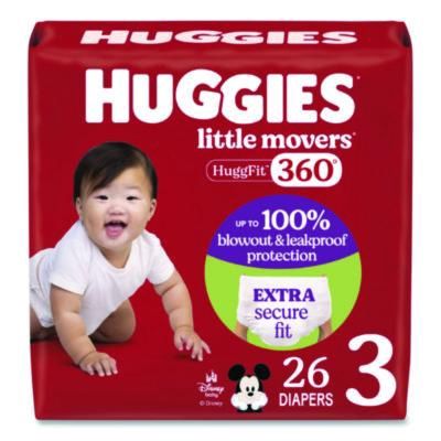 Little Movers HuggFit 360 Degree, Size 3, 16 lbs to 28 lbs, Disney Design, 26 Diapers/Pack, 4 Packs/Carton
