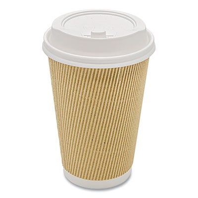 Ripple Hot Cups, 16 oz, Paper, Kraft/White, 500/Carton